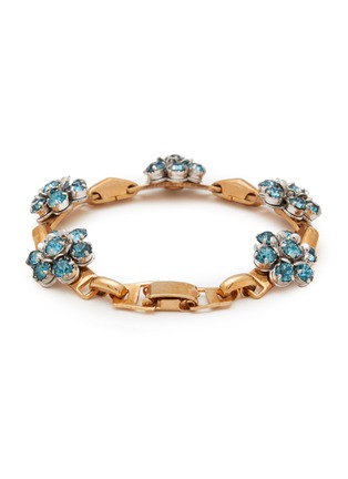 模特示范图 - 点击放大 - LANE CRAWFORD VINTAGE ACCESSORIES - Barclay Gold Tone Blue Diamante Flower Motif Bracelet