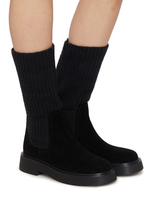 模特儿示范图 - 点击放大 - PEDDER RED - JOY 绒面皮针织筒靴