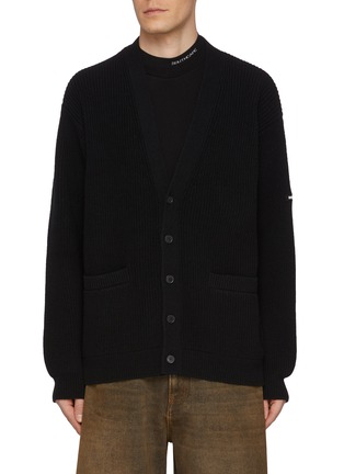 首图 - 点击放大 - BALENCIAGA - Rubber Logo Ribbed Wool Cardigan