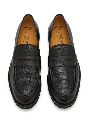 细节 - 点击放大 - TESTONI - Piuma Bordone Courmayeur Croco Leather Loafers