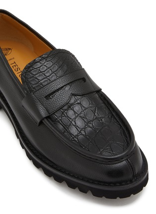 细节 - 点击放大 - TESTONI - Piuma Bordone Courmayeur Croco Leather Loafers