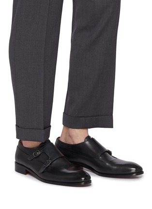 模特儿示范图 - 点击放大 - TESTONI - Double Monk Strap Leather Sant'eulalia Oxford Shoes