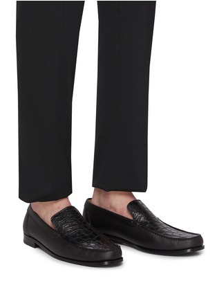 模特儿示范图 - 点击放大 - TESTONI - Bracciano Moccasin Croco Leather Loafers