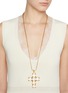 模特儿示范图 - 点击放大 - GOOSSENS - Stones Kohi Nor Cross Pendant Crystal Gold Pleated Necklace