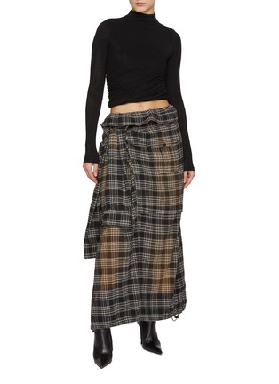 模特儿示范图 - 点击放大 - JUUN.J - Tartan Sleeve Tie Waist Cotton Maxi Skirt