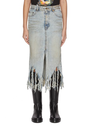 首图 - 点击放大 - WE11DONE - Extreme Distressed Light Wash Denim Skirt