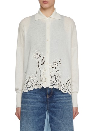 首图 - 点击放大 - ERMANNO SCERVINO - Spread Collar Lace Hem Cashmere Cardigan