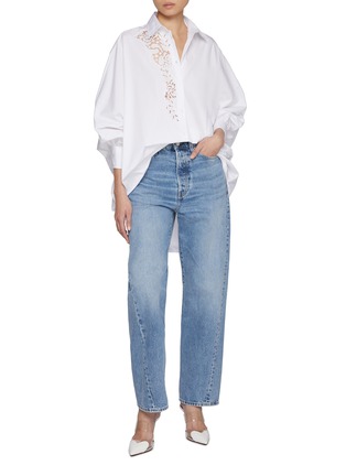 模特儿示范图 - 点击放大 - ERMANNO SCERVINO - Cut-Out Embroidery Cotton Poplin Shirt