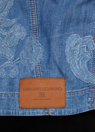 - ERMANNO SCERVINO - Raw Neckline Elbow Sleeve Floral Appliqué Denim Jacket