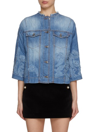首图 - 点击放大 - ERMANNO SCERVINO - Raw Neckline Elbow Sleeve Floral Appliqué Denim Jacket