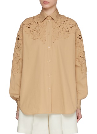 首图 - 点击放大 - ERMANNO SCERVINO - Oversized Botanical Appliqué Cotton Blend Poplin Shirt