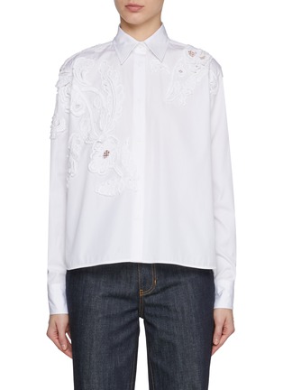 首图 - 点击放大 - ERMANNO SCERVINO - Botanical Appliqué Cotton Poplin Shirt