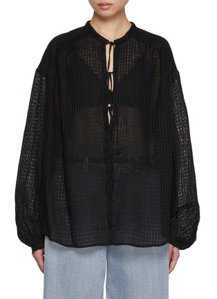 首图 - 点击放大 - BARENA - Tie Front Linen Cotton Textured Top
