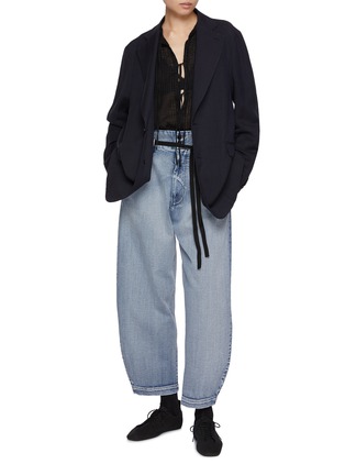 模特儿示范图 - 点击放大 - BARENA - Tie Front Linen Cotton Textured Top