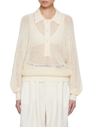 首图 - 点击放大 - BARENA - Cotton Open Knit Polo Sweater