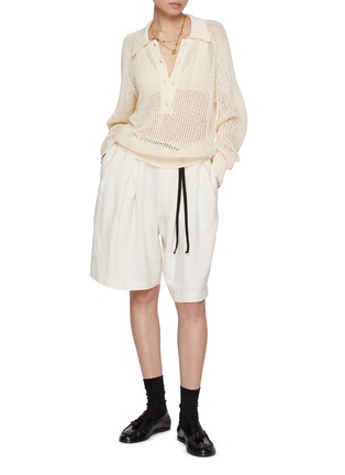 模特儿示范图 - 点击放大 - BARENA - Cotton Open Knit Polo Sweater