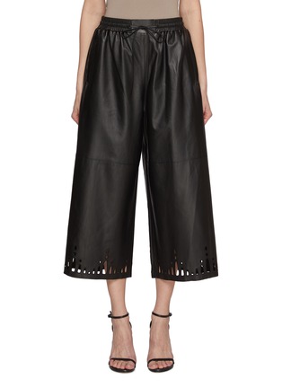 首图 - 点击放大 - YVES SALOMON - Cut-Out Hem Cropped Leather Wide Leg Pants