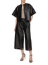 模特儿示范图 - 点击放大 - YVES SALOMON - Cut-Out Hem Cropped Leather Wide Leg Pants