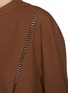  - YVES SALOMON - Band Collar Half Button Leather Insert Cotton Poplin Top