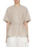 首图 - 点击放大 - YVES SALOMON - Band Collar Elbow Sleeve Belted Cotton Poplin Blouse