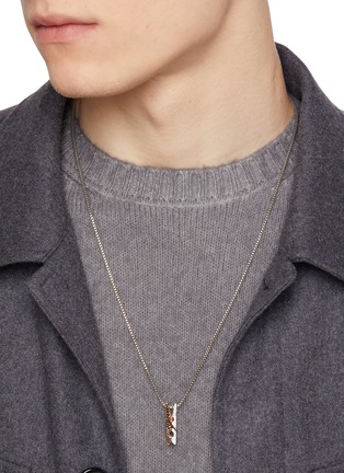 模特儿示范图 - 点击放大 - TATEOSSIAN - Rhodium Plated Sterling Silver 18K Pink Yellow Gold Spinel Sapphire Box Chain Mayfair Peg Necklace