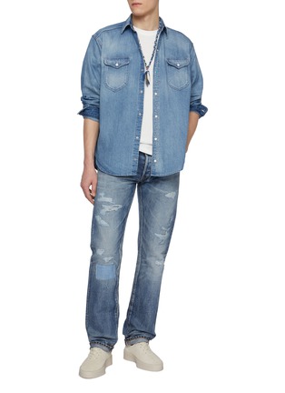 模特儿示范图 - 点击放大 - WASHI - Medium Washed Repaired Jeans