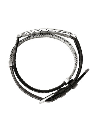 细节 - 点击放大 - JOHN HARDY - ID Sterling Silver Black Leather Flat Chain Double Wrap Bracelet — Size UL