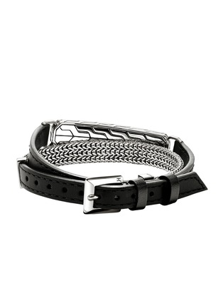 背面 - 点击放大 - JOHN HARDY - ID Sterling Silver Black Leather Flat Chain Double Wrap Bracelet — Size UL