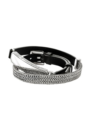 正面 -点击放大 - JOHN HARDY - ID Sterling Silver Black Leather Flat Chain Double Wrap Bracelet — Size UL