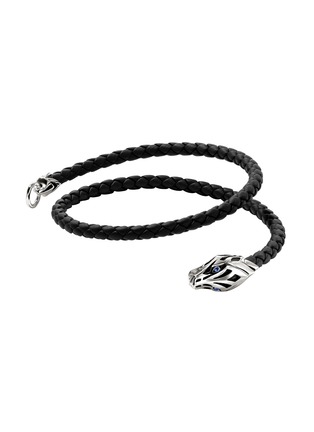 正面 -点击放大 - JOHN HARDY - Naga Sterling Silver Blue Sapphire Double Wrap Leather Bracelet — Size UM