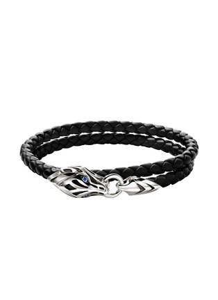 首图 - 点击放大 - JOHN HARDY - Naga Sterling Silver Blue Sapphire Double Wrap Leather Bracelet — Size UM