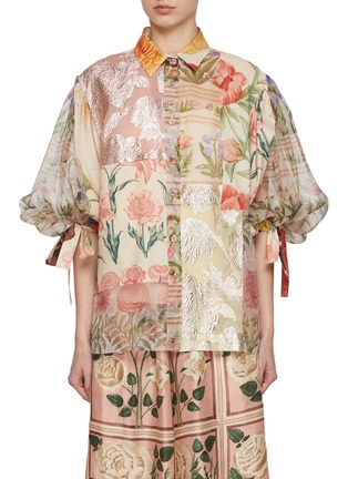 首图 - 点击放大 - BIYAN - Patchwork Puff Sleeve Cotton Blouse