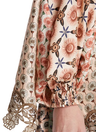  - BIYAN - Embellished Hem Mixed Print Silk Blouse