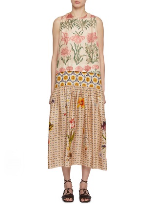 首图 - 点击放大 - BIYAN - Drop Waist Printed Silk Dress