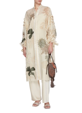 模特儿示范图 - 点击放大 - BIYAN - Embellished Linen Silk Tunic Shirt