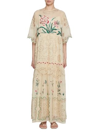 首图 - 点击放大 - BIYAN - Floral Embroidered Tiered Linen Maxi Dress