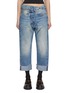 首图 - 点击放大 - R13 - Crossover Layered Waistband Raw Hem Cropped Jeans