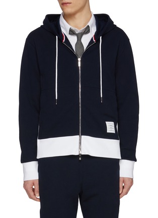 首图 - 点击放大 - THOM BROWNE - Four Bar Colour Block Zip Up Cotton Hoodie