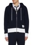 首图 - 点击放大 - THOM BROWNE - Four Bar Colour Block Zip Up Cotton Hoodie