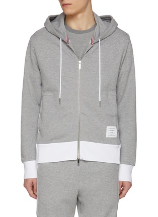 首图 - 点击放大 - THOM BROWNE - Four Bar Colour Block Zip Up Cotton Hoodie