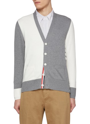 首图 - 点击放大 - THOM BROWNE - Two-Tone Four Bar Rib Cotton Cardigan