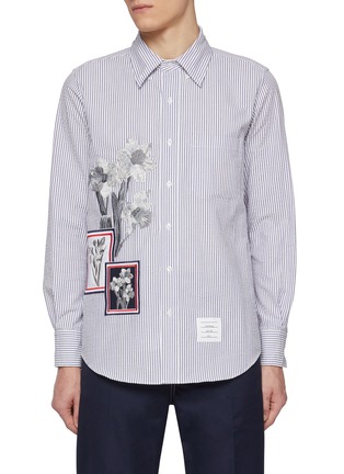 首图 - 点击放大 - THOM BROWNE - Floral Embroidery And Patch Cotton Blend Seersucker Shirt