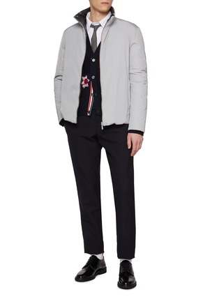 模特儿示范图 - 点击放大 - THOM BROWNE - Patchwork Cable Knit Virgin Wool Cardigan