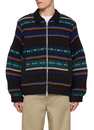 首图 - 点击放大 - SACAI - Patterned Multi-Stripe Zip Up Cardigan