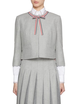 首图 - 点击放大 - THOM BROWNE - 三条纹系带羊毛夹克