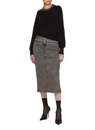 模特儿示范图 - 点击放大 - MO&CO. - Embroidered Crewneck Wool Cashmere Sweater