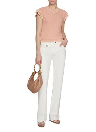 模特儿示范图 - 点击放大 - CHLOÉ - V-enck Ruffle Wool Knit Top