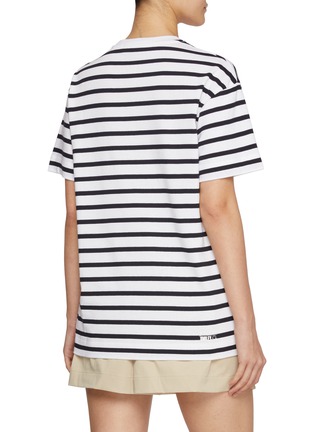 背面 - 点击放大 - JOSHUA SANDERS - Smiley Face Slogan Patch Striped Cotton T-Shirt