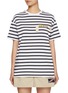 首图 - 点击放大 - JOSHUA’S - Smiley Face Slogan Patch Striped Cotton T-Shirt