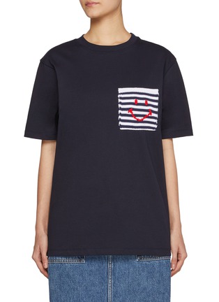 首图 - 点击放大 - JOSHUA SANDERS - Striped Smiley Face Pocket Cotton T-Shirt